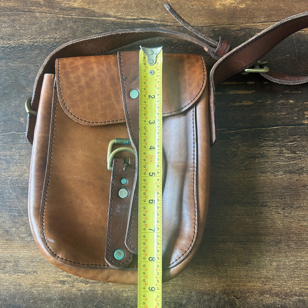 The Belt Co London English Hide Crossbody Bag Brown Leather Solid Brass Buckle - Picture 4 of 6